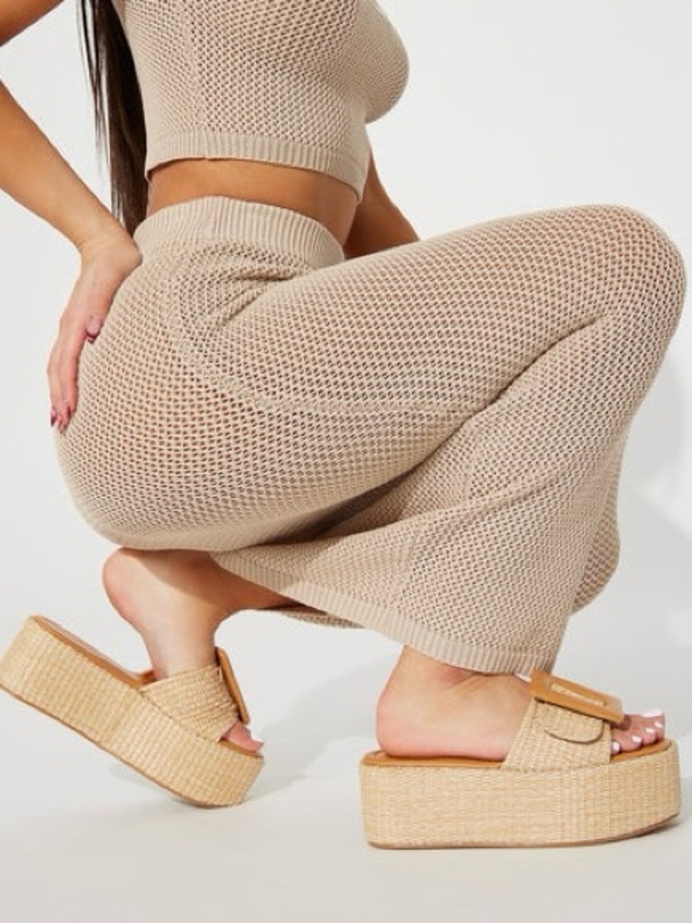 🌴NEW🌴 CAPE ROBBIN The Indi Platform Raffia Square Toe Buckle Accent Sandal